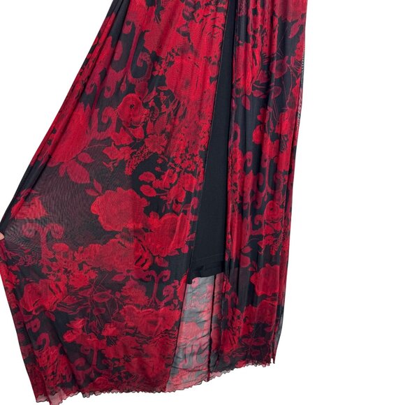 VTG Whimsigoth Dark Fairy 22W Red Black Floral Sheer Maxi Dress Skirt Overlay - Picture 4 of 10